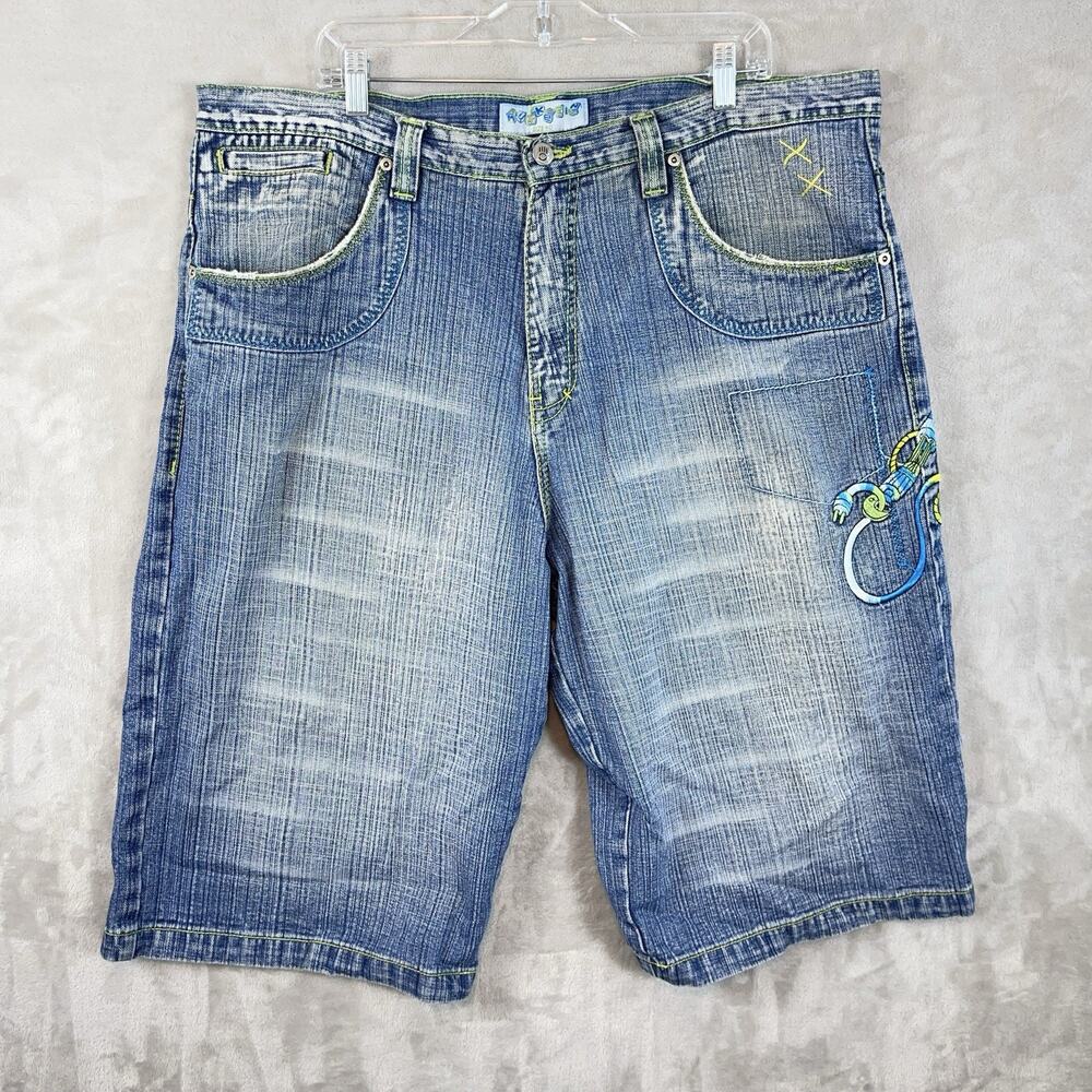 Vintage 90s Miskeen Originals Baggy Robot Denim Shorts Mens 40 Streetwear Cyber